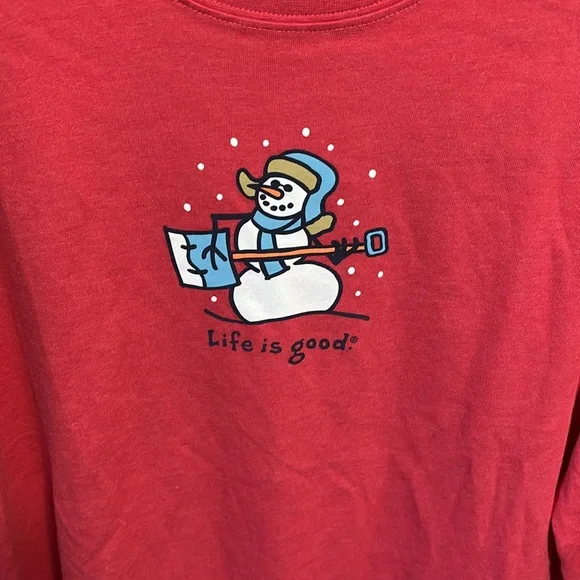 Life Is Good Vintage Red Snowman Long Sleeve Tee Size Small - Picture 2 of 9
